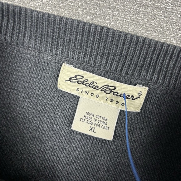 Eddie Bauer Heavy Weight Crewneck Sweater Pullover Mens XL Navy Pocket - Picture 4 of 5